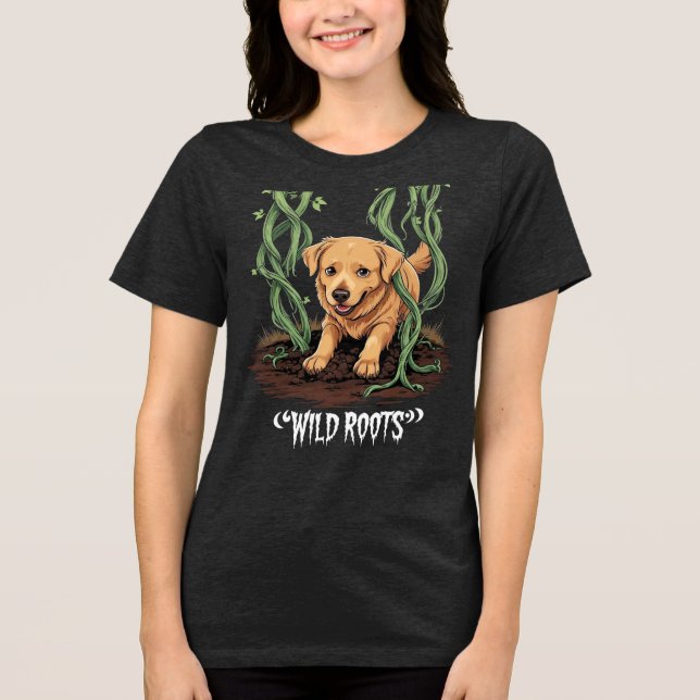 Camiseta Triblenda Wild Roots – Spooky Golden Retriever Garden Design (Anverso)