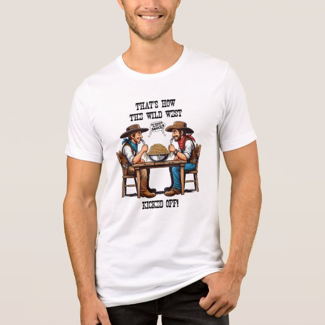 Camiseta Triblenda Wild West Spaghetti Duel | Funny Cowboy Food Art (Anverso)