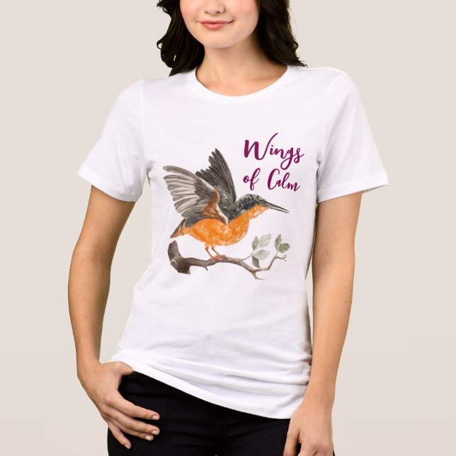 Camiseta Triblenda Wings of Calm– Elegant Bird Design Women’s T-Shirt (Anverso)