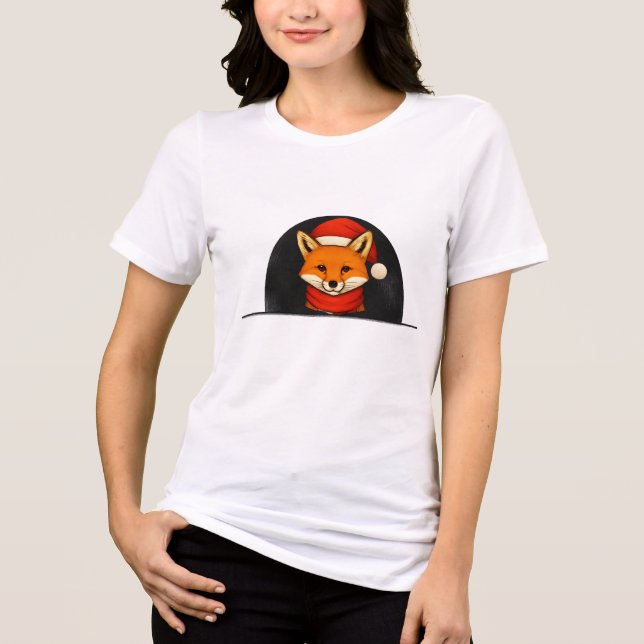 Camiseta Triblenda Winter Fox Women’s Tee – Cute Cozy Fox with Hat &  (Anverso)