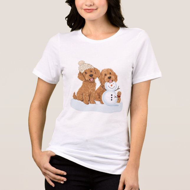 Camiseta Triblenda Winter Goldendoodle Dog Cute Snowman (Anverso)