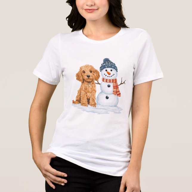 Camiseta Triblenda Winter Goldendoodle Dog Cute Snowman (Anverso)