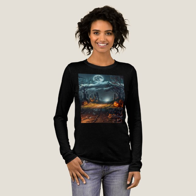 Camiseta Triblenda Women's long sleeve halloween pumpkins t-shirt  (Anverso Completo)