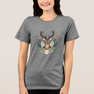 Camiseta Triblenda Woodland Harmony – Boho Deer Botanical Illustratio
