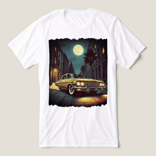 Camiseta Triblenda Yellow Retro Lowrider Under Full Moon Street Scene (Diseño delantero )