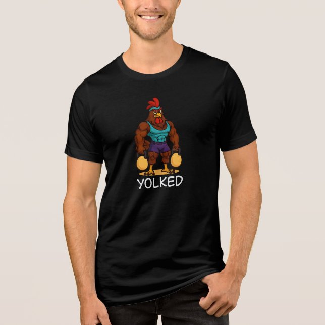 Camiseta Triblenda Yolked Rooster – Funny Strong Chicken Kettlebell (Anverso)