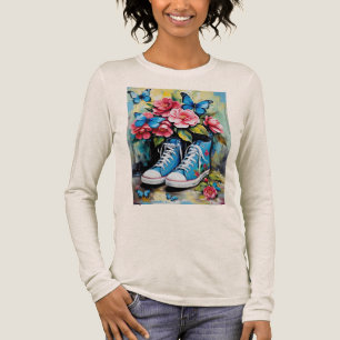 Camiseta Triblenda Zapatillas de caña alta con encaje floral azul y m
