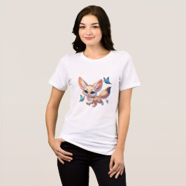 Camiseta Triblenda zorro adorable fennec rodeado por sueñas mariposas