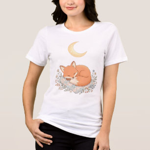 Camiseta Triblenda Zorro Durmiendo en Colcha bajo Luna Creciente AI 