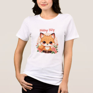 Camiseta Triblenda Zorro Kawaii Adorable Con Rosas – Sintiéndose Astu