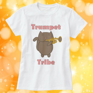 Camiseta Tribu de la Trompeta Gato Marrón Rosa