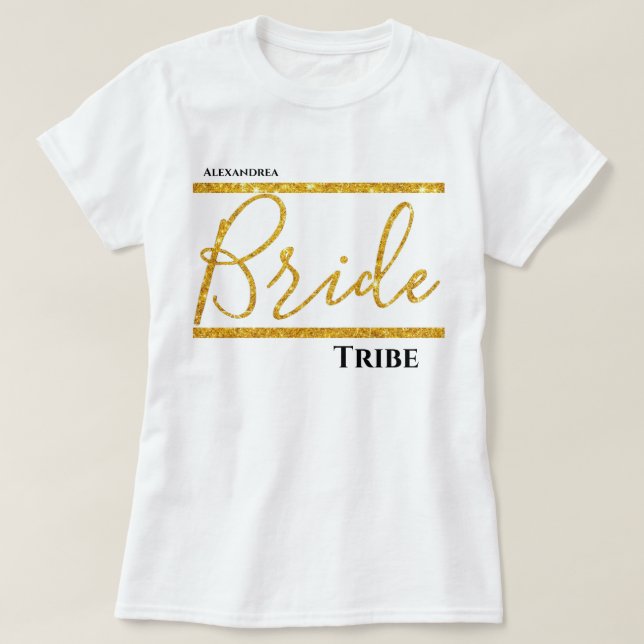 Camiseta Tribu de novias personalizada Purpurina de oro (Diseño del anverso)