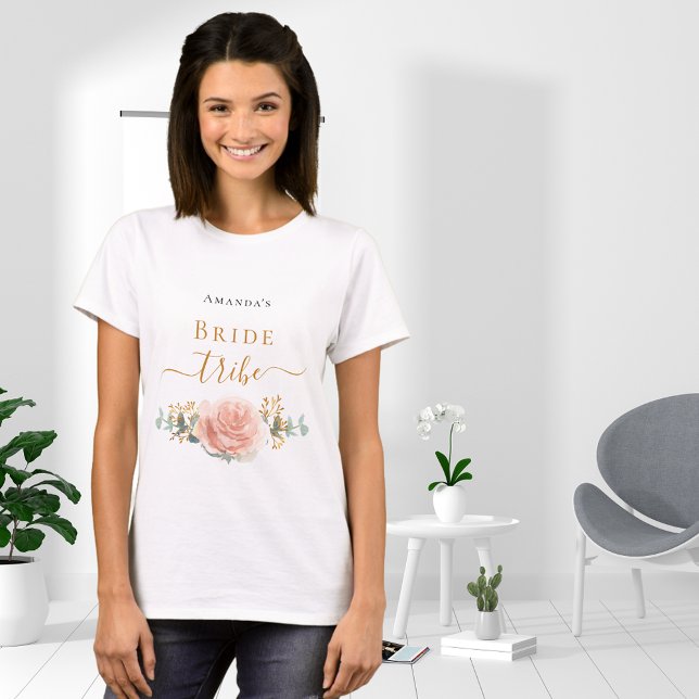 Camiseta Tribu de novias rosa oro eucalipto floral vegetaci (Subido por el creador)