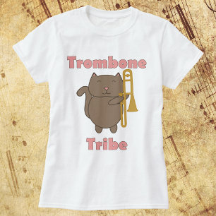 Camiseta Tribu de Trombón Gato Marrón Bonito Divertido Rosa