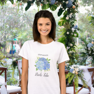 Camiseta Tribuna de novia Azul Floral Hidrangea Boda de fol