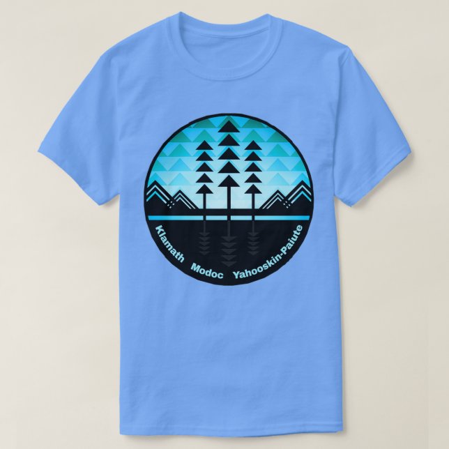 Camiseta Tribus Klamath de diseño de árboles y montañas (Diseño del anverso)