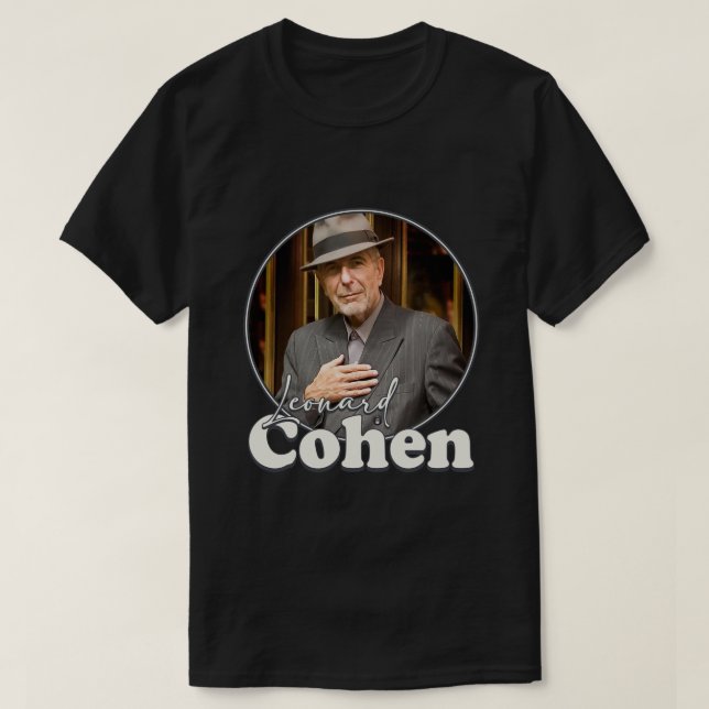 Camiseta Tributo de Leonard Cohen Retro Portrait FanArt (Diseño del anverso)