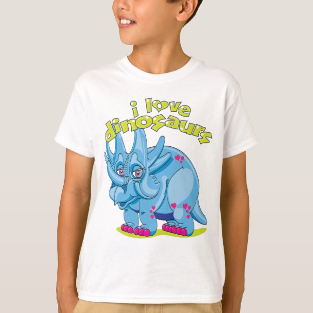 Camiseta Triceratops amistoso azul brillante con los (Anverso)