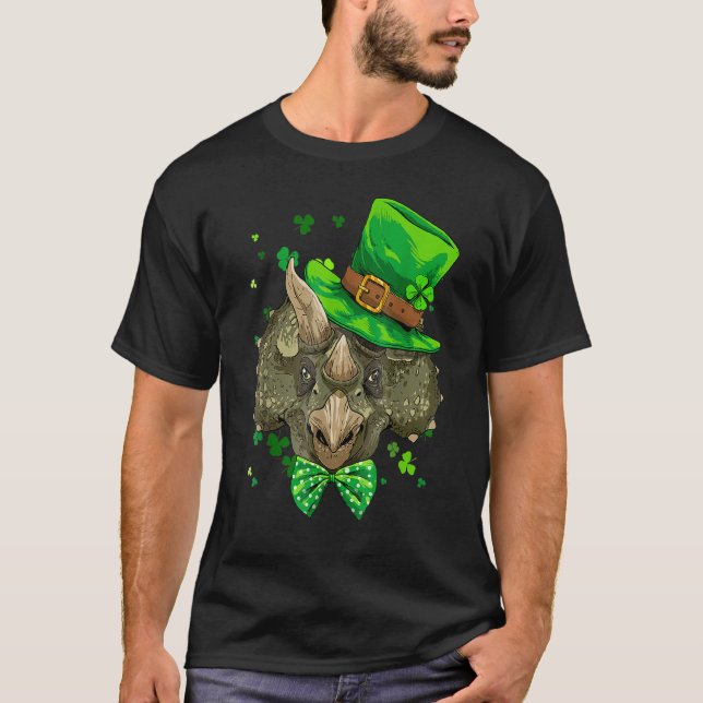 Camiseta Triceratops Dinosaur St Patrick's Day Leprechaun S (Anverso)