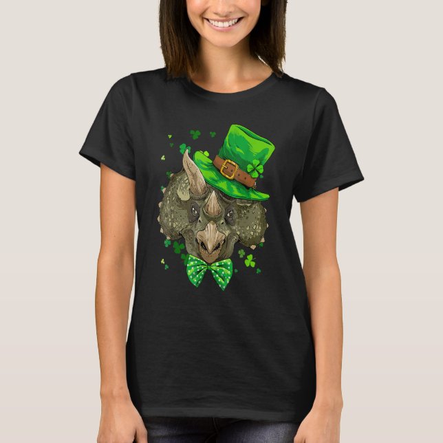 Camiseta Triceratops Dinosaur St Patrick's Day Leprechaun S (Anverso)