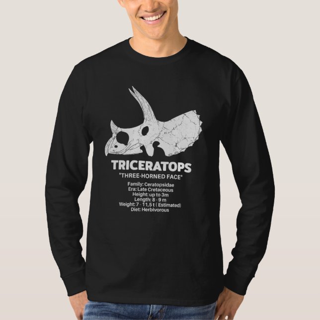Camiseta Triceratops Fossil Skull Dinosaur Fact Sheet (Anverso)