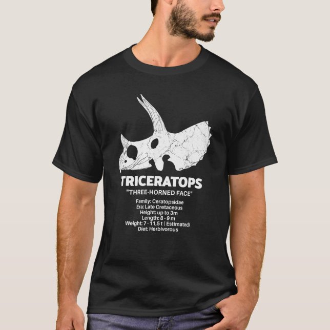 Camiseta Triceratops Fossil Skull Dinosaur Fact Sheet (Anverso)