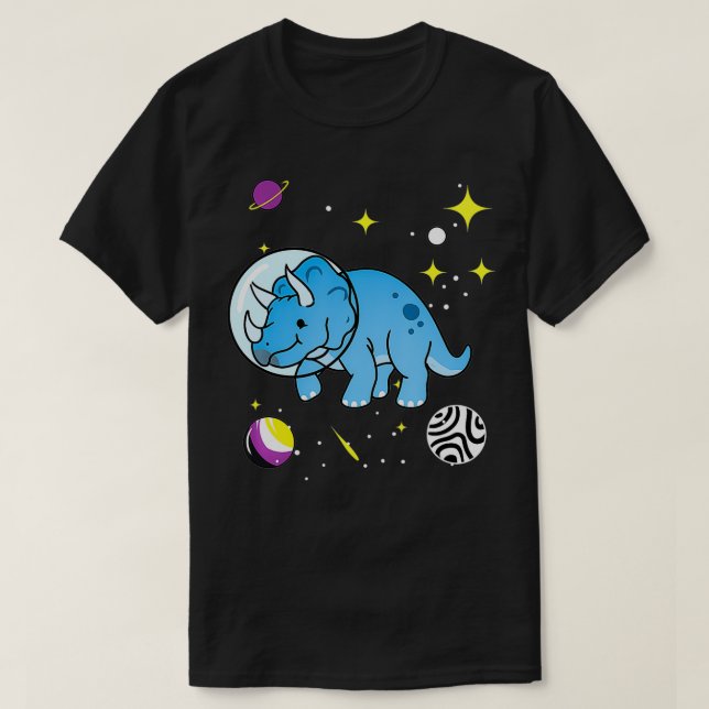Camiseta Triceratops no binarios en el espacio Orgullo no b (Diseño del anverso)