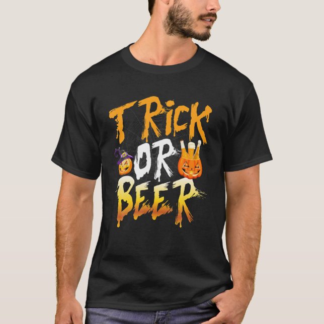 Camiseta Trick O Beer Halloween Calabaza Vestido Alcohol Me (Anverso)