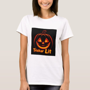Camiseta Trick o Lit - Neon Pumpkin Face Halloween