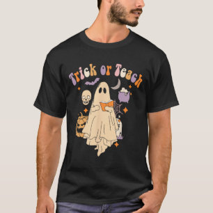 Camiseta Trick O Teach Groovy Teacher Halloween Retro Flor