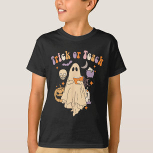 Camiseta Trick O Teach Groovy Teacher Halloween Retro Flor