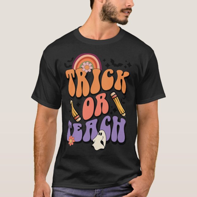 Camiseta Trick O Teach Retro Cae Halloween Disfraces Teach (Anverso)