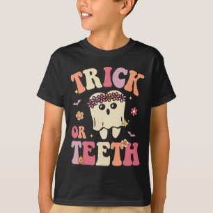 Camiseta Trick O Teeth Ghost Groovy Dental Halloween