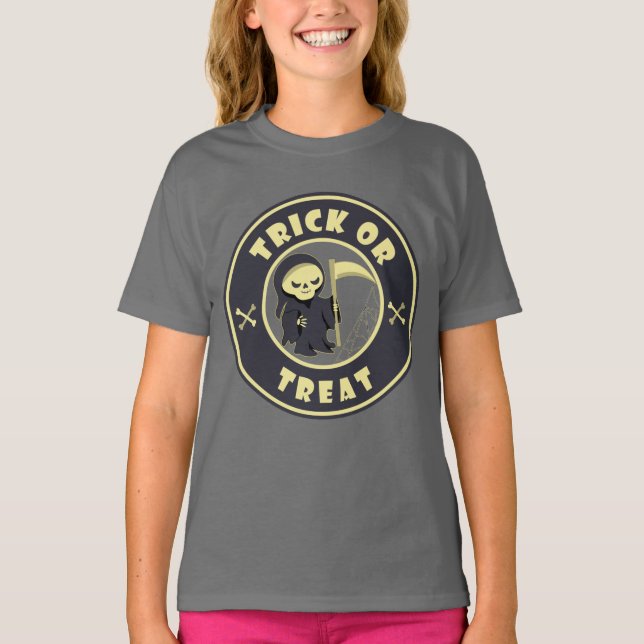 Camiseta Trick o tratar el logotipo de Starbucks Grim Reape (Anverso)