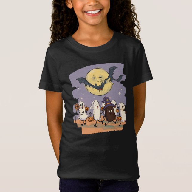 Camiseta Trick o trato a niños fantasmas bajo una luna llen (Anverso)