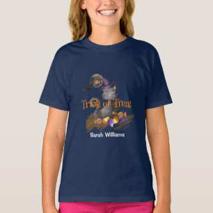 Camiseta Trick o trato de gato negro acuarela