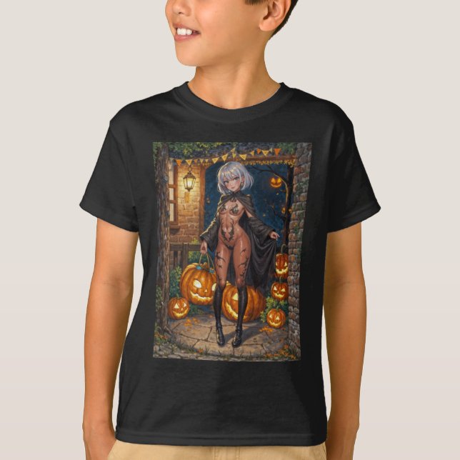 Camiseta Trick o Treater, valiente Chica de disfraces de Ha (Anverso)