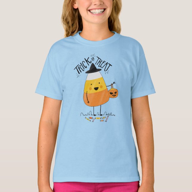 Camiseta Trick o Trek Candy Corn Halloween Sleeve Shirt (Anverso)