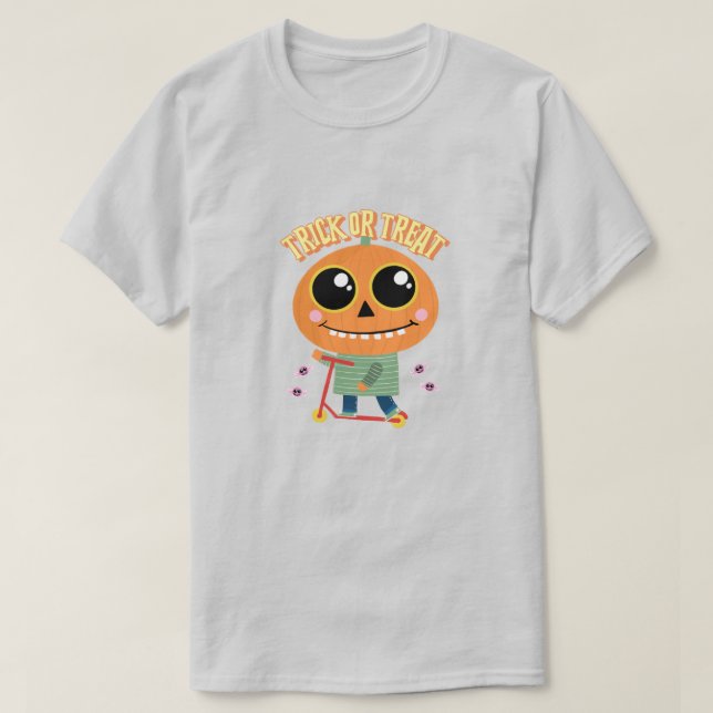Camiseta Trick o Trek Chico cabeza de calabaza en moto (Diseño del anverso)