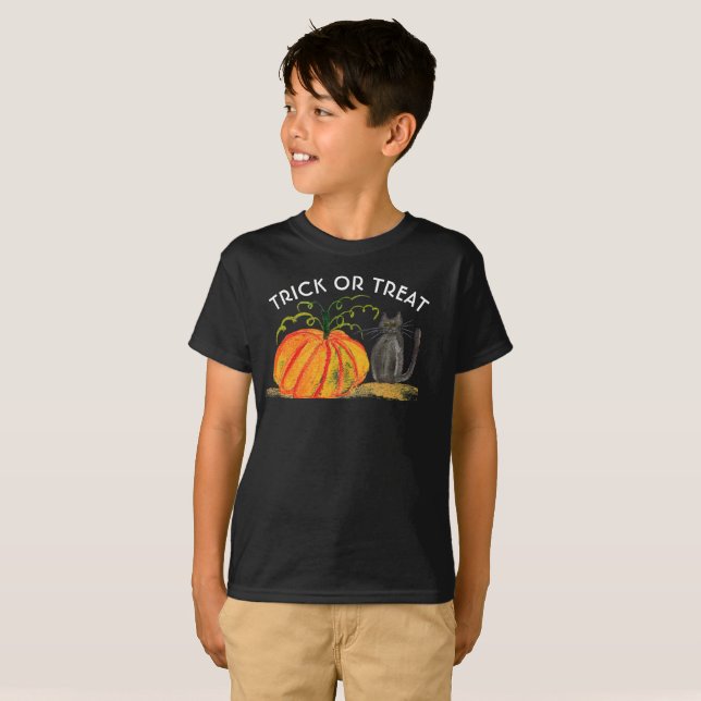 Camiseta Trick o Trek Halloween Calabaza Cuta acuarela (Anverso completo)