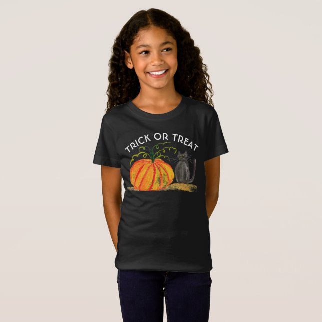 Camiseta Trick o Trek Halloween Calabaza Cuta acuarela (Anverso completo)