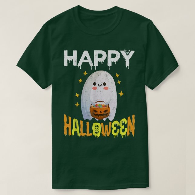 Camiseta Trick O Trek Halloween Shirt Ghost Pumpkin Feliz (Diseño del anverso)