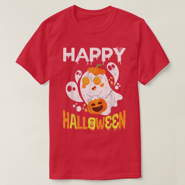 Camiseta Trick O Trek Halloween Shirt Ghost Pumpkin Feliz (Diseño del anverso)