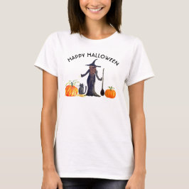 Camiseta Trick o Trek Happy Halloween Witch Cat Pumpkin