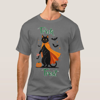Camiseta Trick o Tret Black Cat Halloween T-Shirt