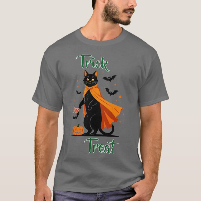 Camiseta Trick o Tret Black Cat Halloween T-Shirt (Anverso)
