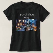 Trick o Treth Mom AI Robot con calabazas y cesta
