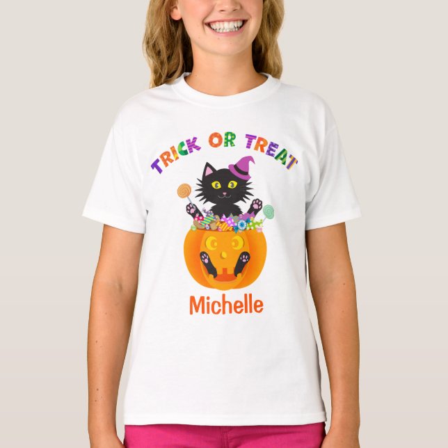 Camiseta Trick O Trick De Gato De Halloween (Anverso)