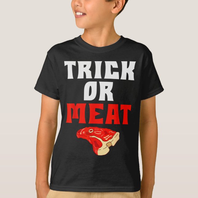 Camiseta Trick Or Meat Halloween Bbq Grill Funny Beef  (Anverso)
