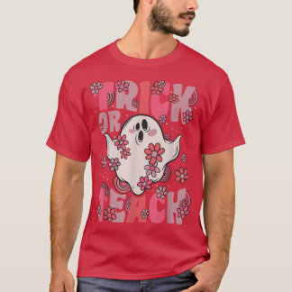 Camiseta Trick Or Teach Groovy Ghost Vintage Flowers Hallow